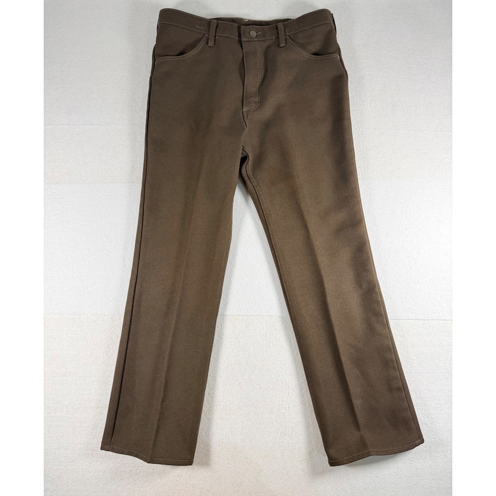 Vintage Wrangler Wrancher Dress Jeans Brown Polyester Twill Pants 36x30 USA Made